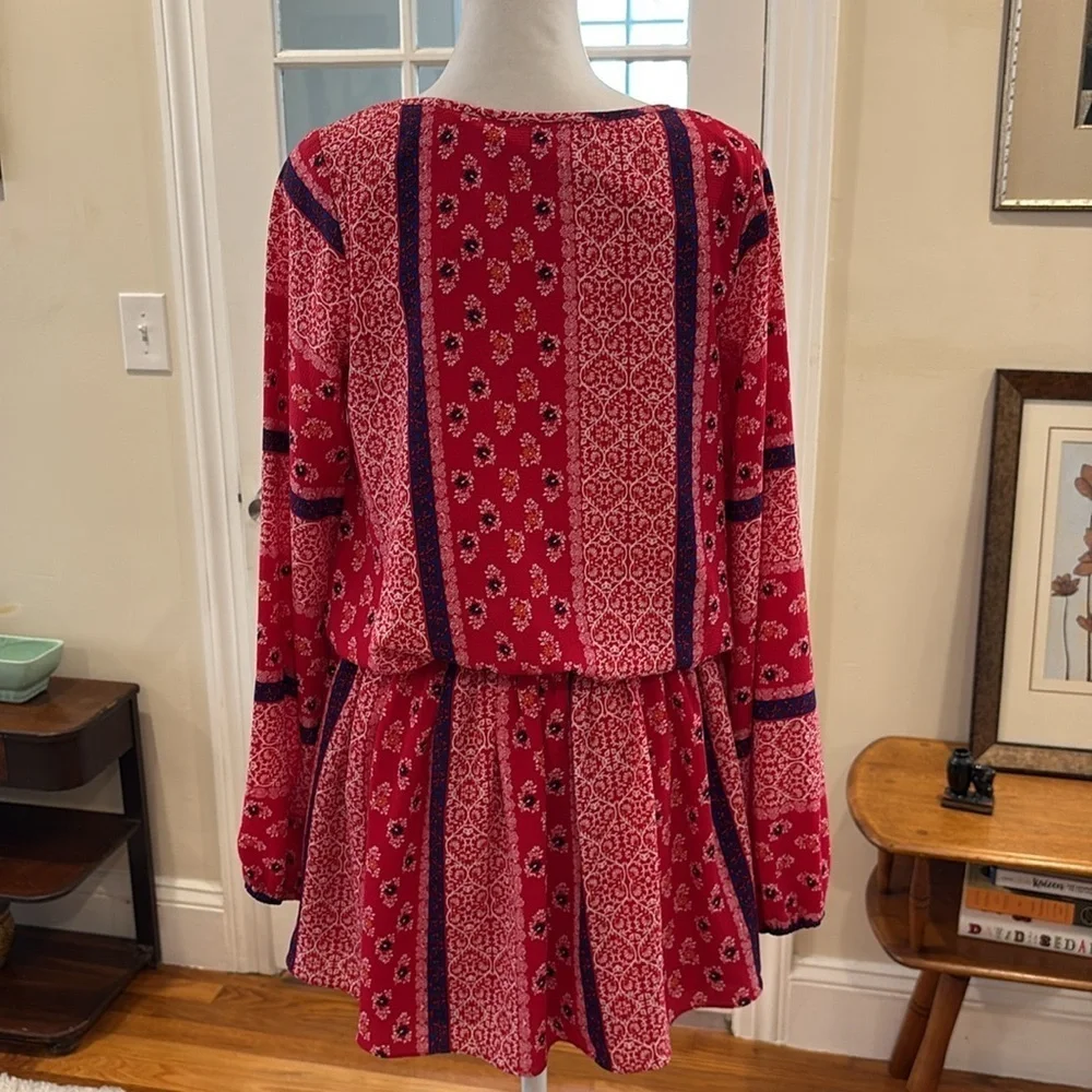 Truly Me by Sara Sara Girl’s Red and Blue Floral Long Sleeve Dress. Size 16